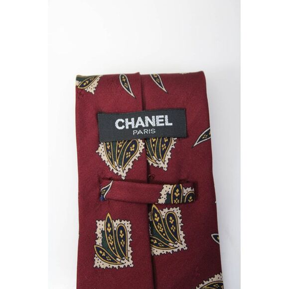Chanel Mens Vintage Paisley Print Skinny Silk Tie Red - Picture 7 of 9